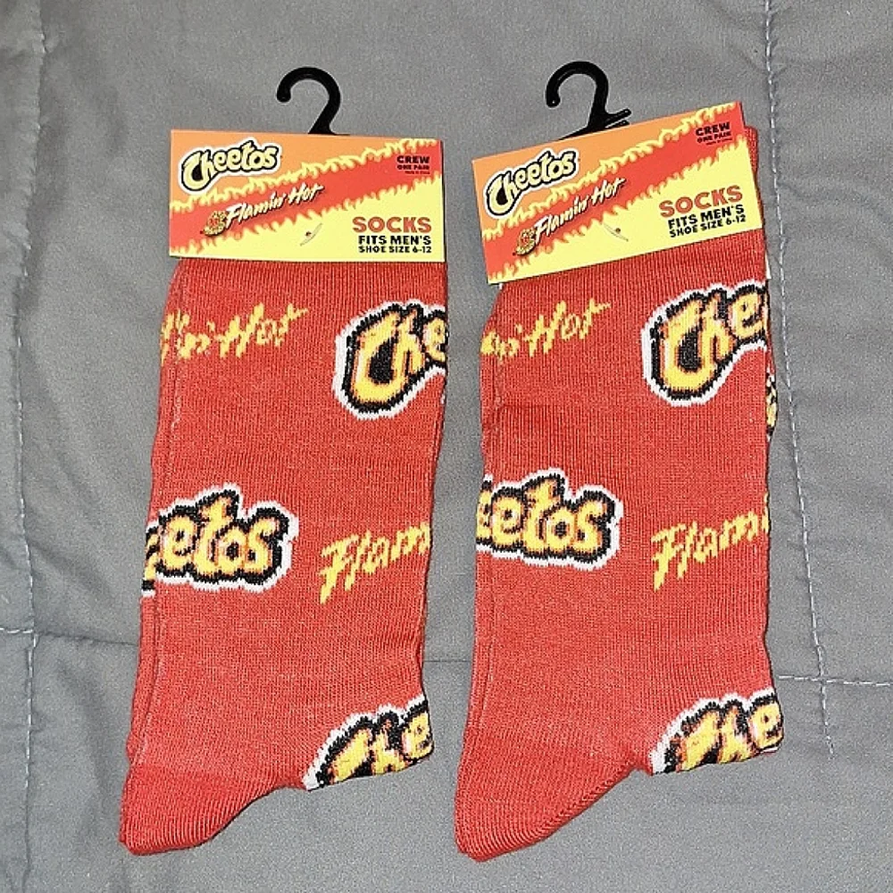 Cheetos Flamin Hot‎ Crew Socks Red Logo Print Novelty New